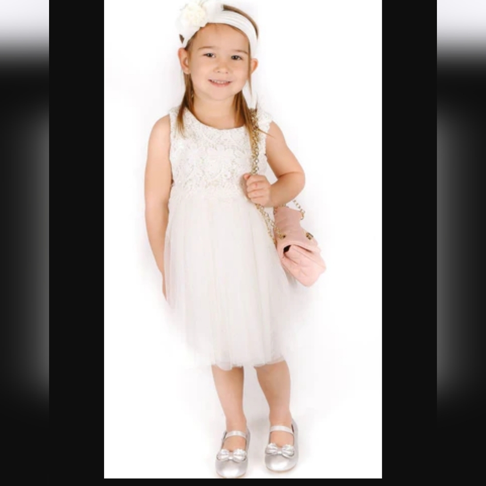 Popatu little girls white dress high waist lace bodies 3t